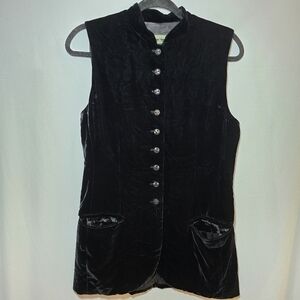 Vintage J. McLaughlin Goth Punk Black Velvet Crystal Buttons Longline Vest, sz 6
